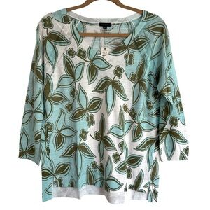 NWT Talbots V- Neck Sweater Lightweight Spring Pullover Classic Floral Print M